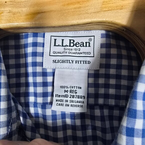 L.L. Bean Button Down Dress Shirt Medium Men's Long Sleeve Blue White Check - Picture 5 of 8